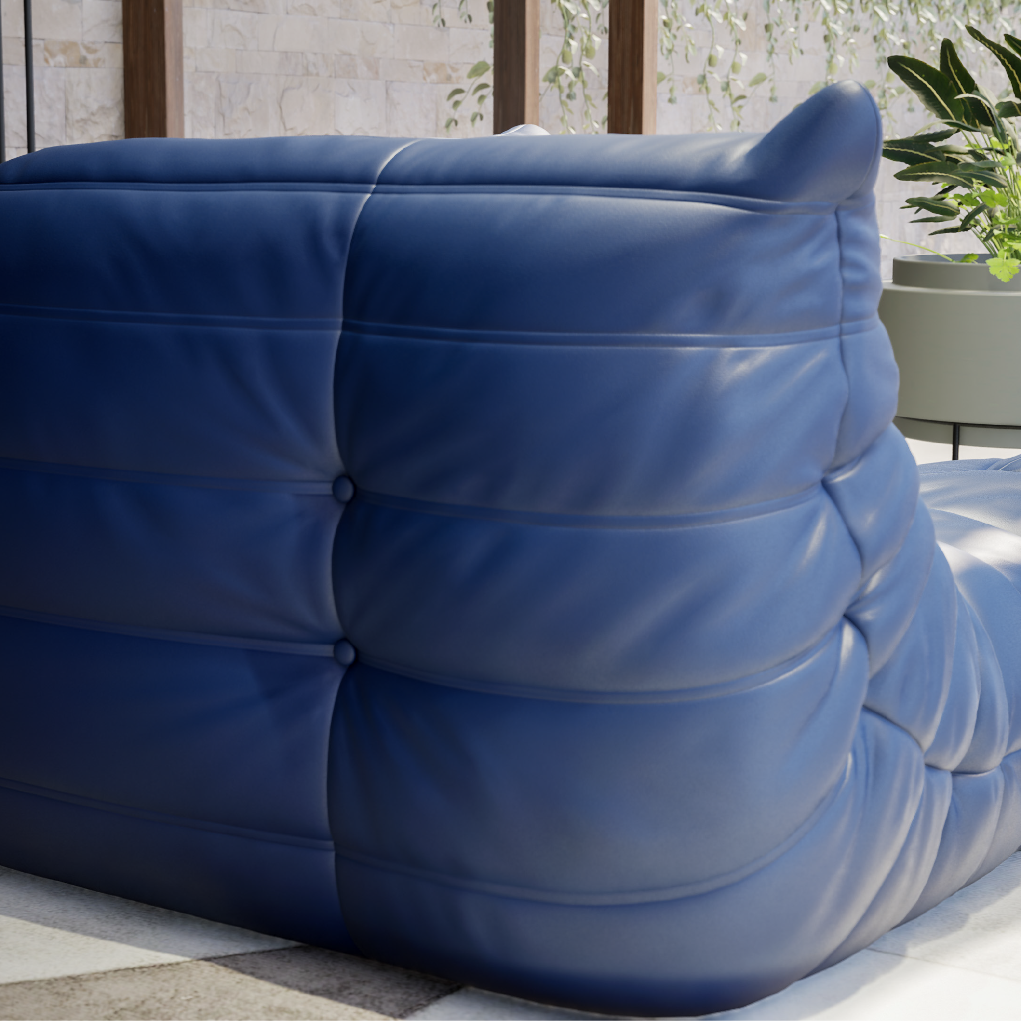 Sofá Togo de Canto "L" - Azul Marinho em Tecido Sintético
